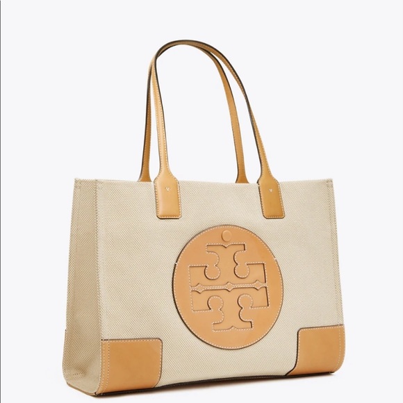 Tory Burch Ella Leather Canvas Tote Natural - Picture 8 of 16